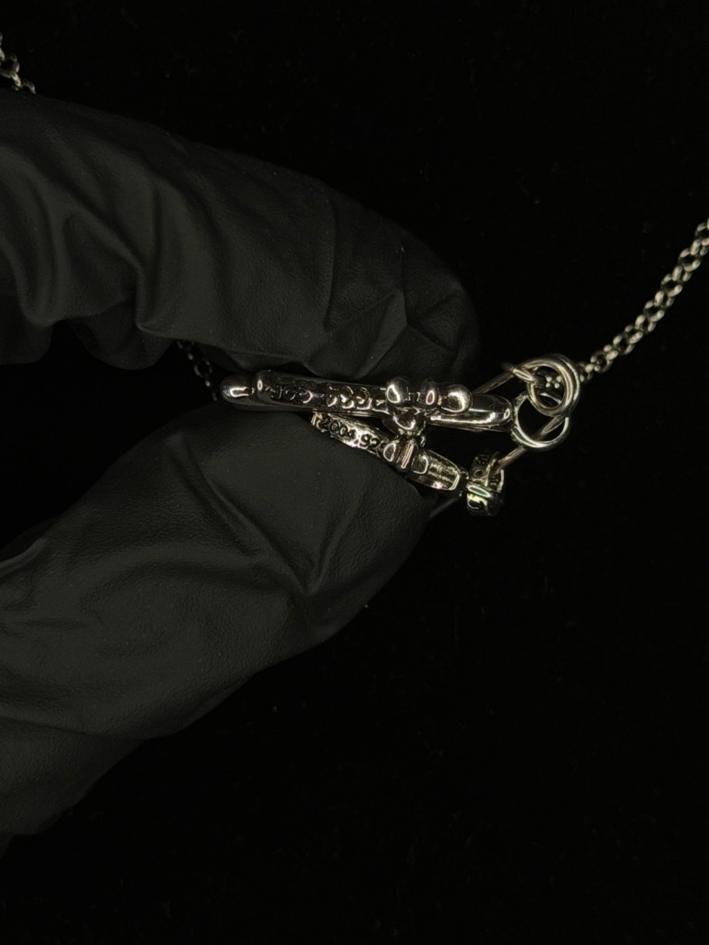 Chrome Hearts Safety Pin Double Diamond Studded Floral Cross Unisex Necklace - Picture 4 of 7